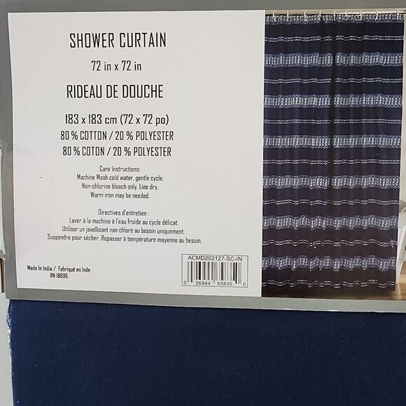 Soho‎ Home Dark Blue Shower Curtain Embroidered Stripes 72x72in - Picture 5 of 11